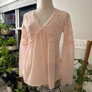 Francesca's Collections Soft Pink Lace Blouse
